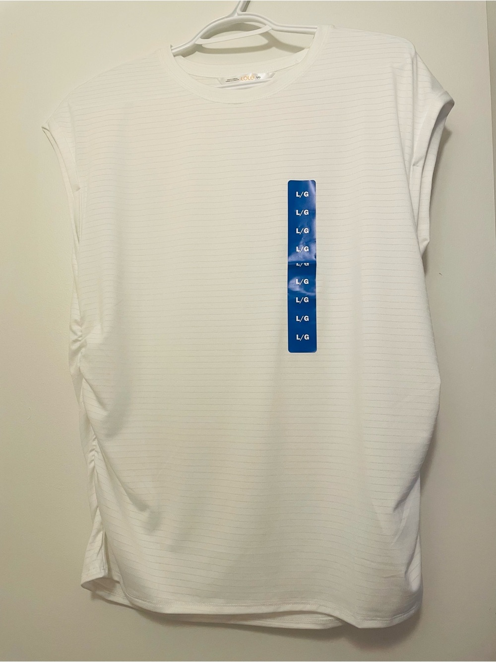 Lole White Short-Sleeve Women's Tee with Blue Size Tag
